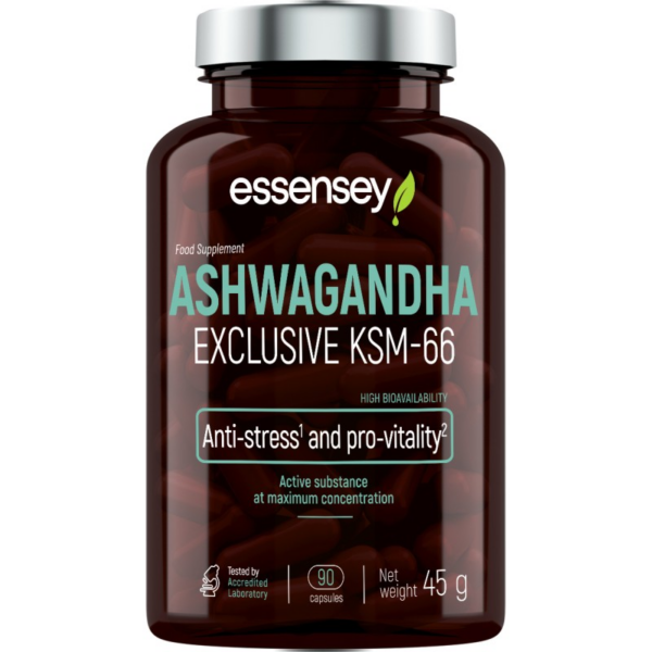 Ashwagandha KSM-66 200 mg ESSENSEY - 90 капсули, 90 Дози Ashwagandha KSM-66 200 mg ESSENSEY - 90 капсули, 90 Дози