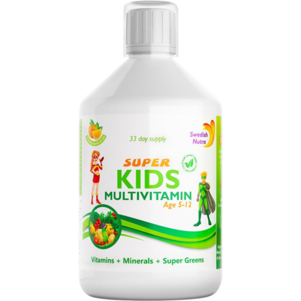 Kids Multivitamin | Vitamins + Minerals + Super Greens Swedish Nutra - 500 мл, 33 Дози Kids Multivitamin | Vitamins + Minerals + Super Greens Swedish Nutra - 500 мл, 33 Дози