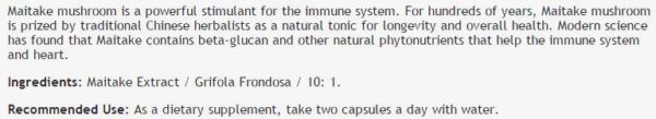 Maitake Mushroom Extract 450 mg Bioherba - 100 капсули, 50 Дози снимка 1 - HealthMall