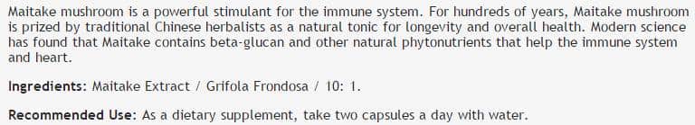 Maitake Mushroom Extract 450 mg Bioherba - 100 капсули, 50 Дози снимка 1 - HealthMall