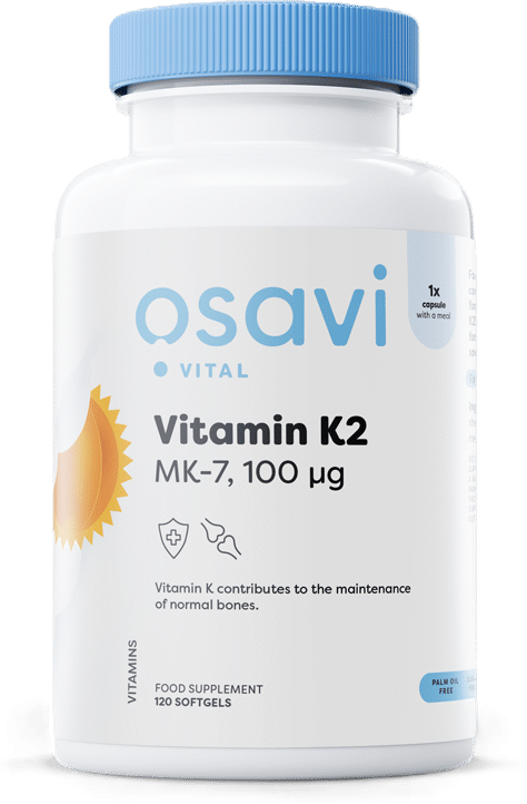 Vitamin K2 MK-7 100 mcg Osavi - 120 Гел капсули, 120 Дози Vitamin K2 MK-7 100 mcg Osavi - 120 Гел капсули, 120 Дози